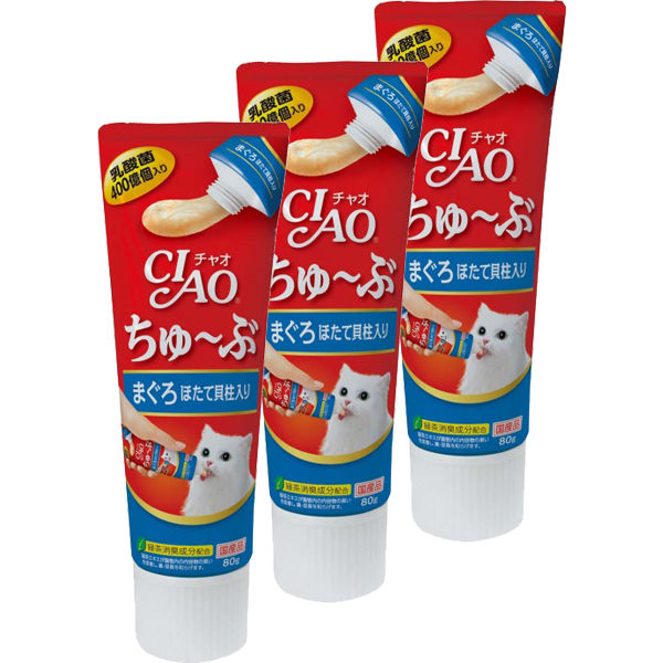 いなば CIAO ちゅーぶ まぐろ ほたて貝柱入り 80g 3個 国産＜ちゅ～ぶ＞キャットフード 猫 おやつ