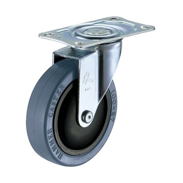 ハンマーキャスター ハンマー 軽量薄板鋼板製旋回式ゴム車輪(ナイロンホイール・ボールベアリング)100mm 460E-FR100 814-4004（直送品）