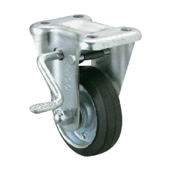 プレート式 固定 キャスター ゴム 車輪径150mm ストッパー付き Jタイプ KB(L)型 取付寸法100×56 WKB-150L 1個（直送品）