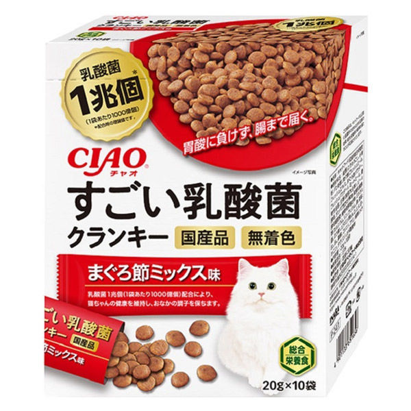 いなば CIAO チャオ キャットフード 猫 すごい乳酸菌クランキー まぐろ節ミックス味 総合栄養食 国産（20g×10袋）ドライ