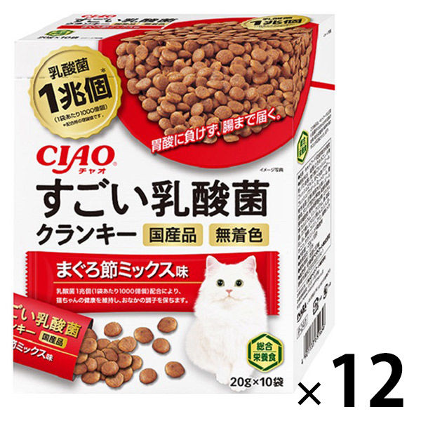 いなば CIAO チャオ 猫 すごい乳酸菌クランキー まぐろ節ミックス味 総合栄養食 国産（20g×10袋）12個 キャットフード