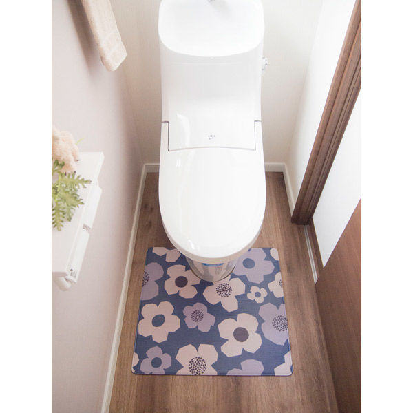 拭ける&抗菌・防臭 北欧風トイレマット 55×60cm フラワー 1枚 オカトー - アスクル