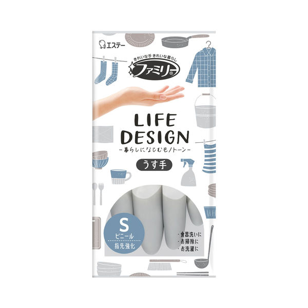エステー ファミリー　ビニールうす手　ライフデザイン　Ｓ　グレー 4901070722440 1双（直送品）