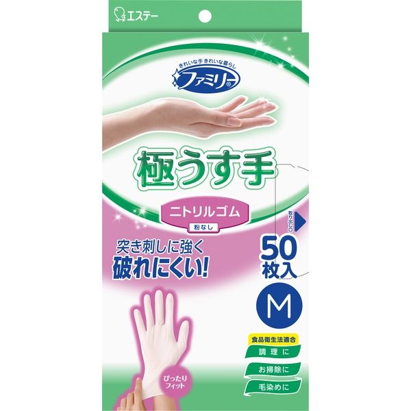 エステー ファミリー ニトリルゴム 極うす手 M ホワイト 4901070761005 1個(50枚)（直送品）