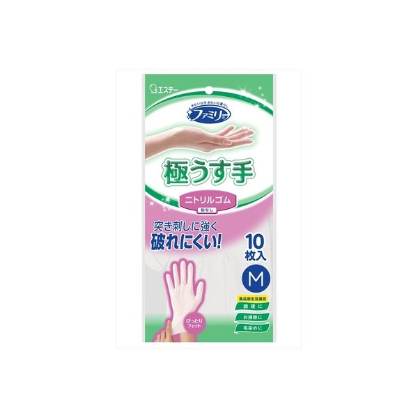 エステー ファミリーニトリルゴム極うす手Mホワイト 4901070760985 1個(10枚)（直送品）