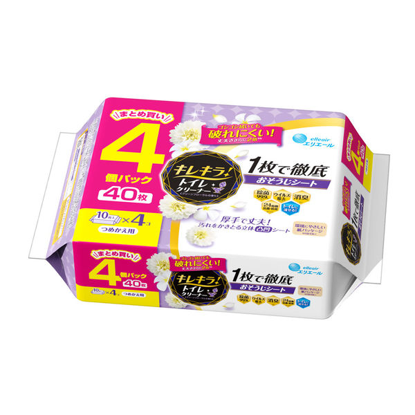 大王製紙 キレキラ！トイレクリーナー　１枚で徹底おそうじシート　クリーンフローラル　つめかえ用 4902011110340 1個(40枚)（直送品）