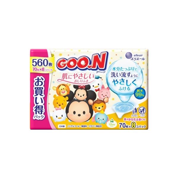 大王製紙 グ～ン 肌にやさしいおしりふき70枚 4902011831917 1個(560枚)（直送品）