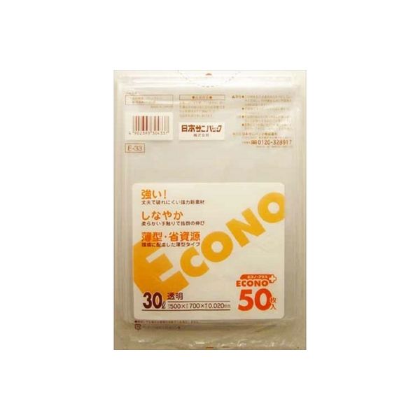 日本サニパック E33エコノプラス30L 透明 50枚 4902393304337 1個(50枚)（直送品）