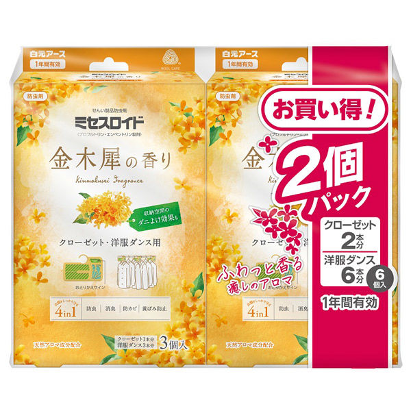 白元アース ミセスロイド　クローゼット・洋服ダンス用　３個入　１年防虫　金木犀の香り 4902407126689 1パック(6個入)（直送品）