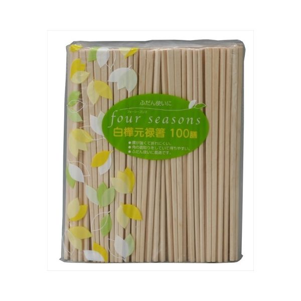 大和物産 フォーシーズン白樺元禄箸（裸）100膳 4904681109280 1個(100本)（直送品）