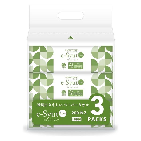 丸住製紙 ペーパータオルエシュットピュア200枚3P 4948258002437 1個(3P)（直送品）