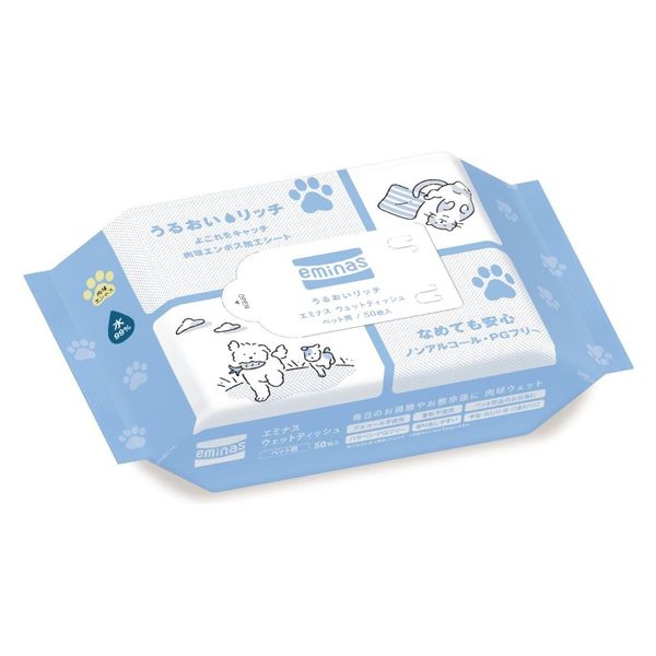 丸住製紙 エミナスウェットティシュペット用うるおいリッチ50枚 4948258007487 1個(50枚)（直送品）