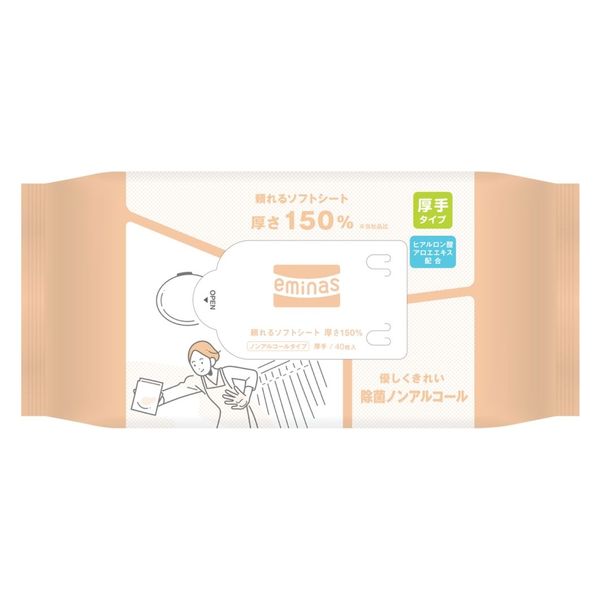 丸住製紙 エミナスウェットティッシュ頼れるソフトシート厚さ150％ノンアルコール 4948258007586 1個(40枚)（直送品）