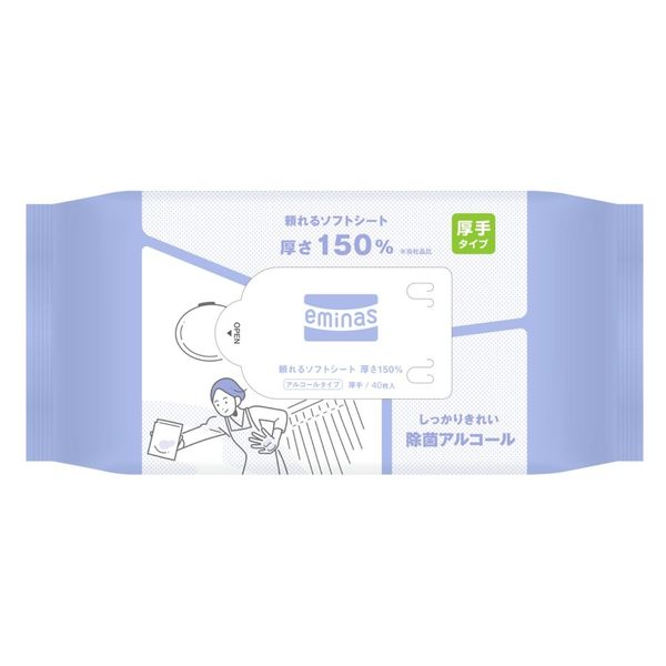 丸住製紙 エミナスウェットティッシュ頼れるソフトシート厚さ150％アルコール 4948258007548 1個(40枚)（直送品）