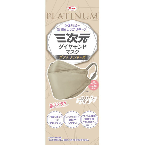 興和 三次元ダイヤモンドマスク プラチナシリーズ フリーサイズ シャンパンゴールド 20枚 4987973220856 1個(20枚)（直送品）