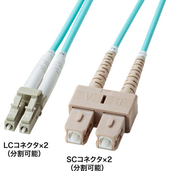 サンワサプライ  補強メガネ型光ファイバケーブル（マルチOM3、LC×2-SC×2、10m） HKB-HOM3LCSC-10（直送品）