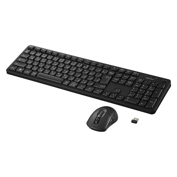 バッファロー  無線２．４ＧＨｚ　静音　フルキーボード　マウスセット　日本語　ブラック BSKBW340SBK（直送品）