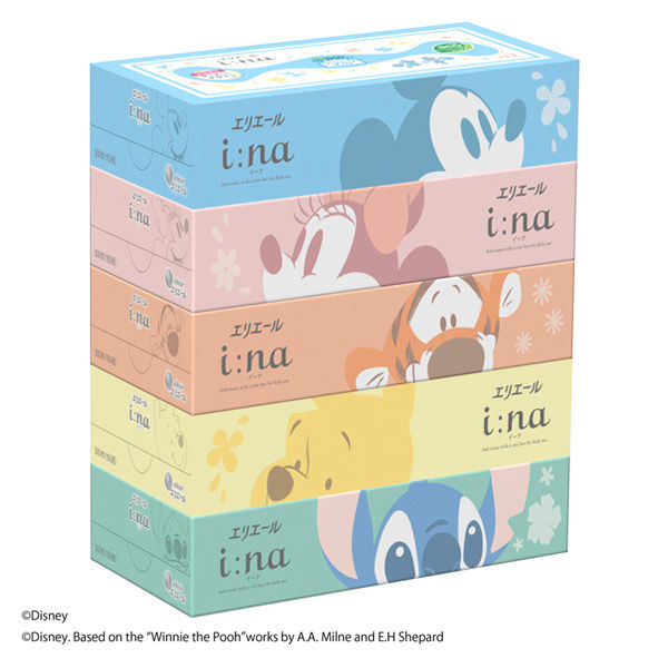 ティッシュペーパー 150組（5箱入） エリエール i：na（イーナ）ティシュー ディズニー 1パック（5箱入）大王製紙