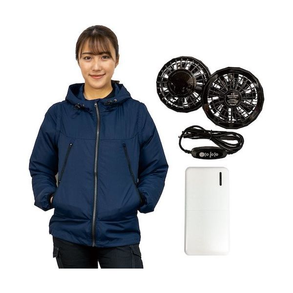 岡潮 空調付2Wayパーカー+モバイルバッテリー付30101 ネイビー 3L 30101-3L-0920 1式 660-6894（直送品）