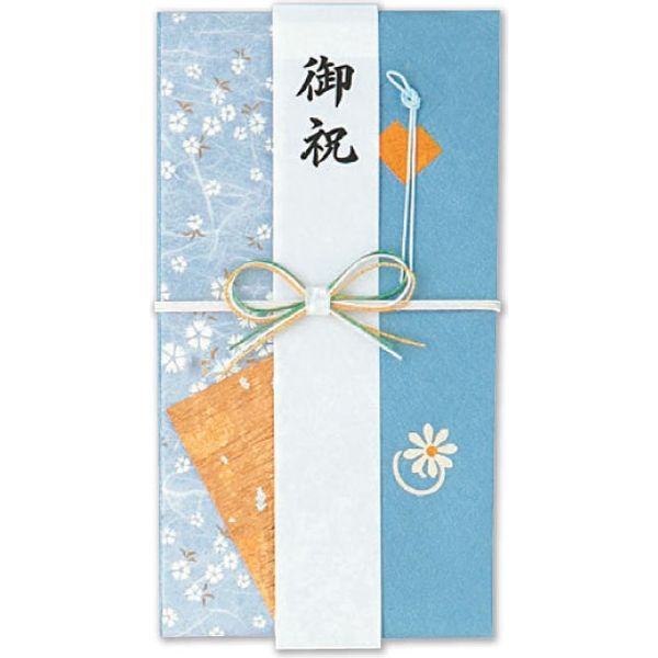 伊予結納センター 日本製　一般お祝用金封　花結び　花　ブルー V104-08 １セット（5枚：1枚×5）（直送品）