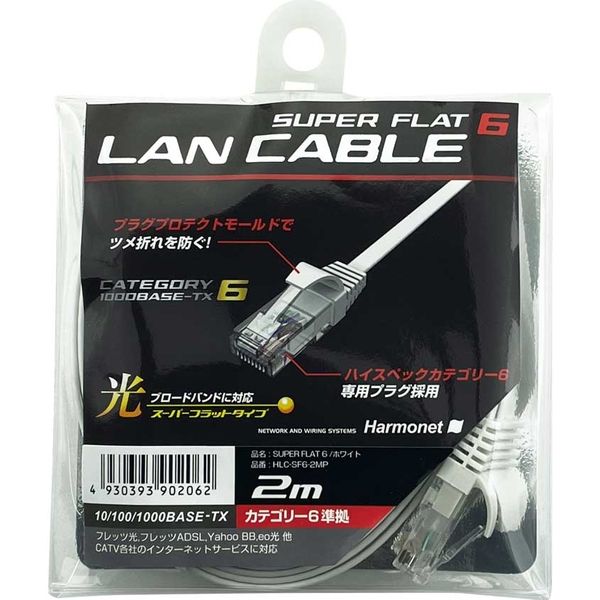 協和ハーモネット スーパーフラットG LANケーブル 2m ホワイト HLC-SF6 