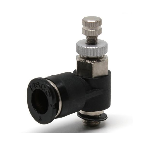 日本ピスコ PISCO スロットルバルブ エルボ チューブ外径:6mm ネジサイズ:M5×0.8 ライトグレー仕様 JNC6-M5W 1個（直送品）