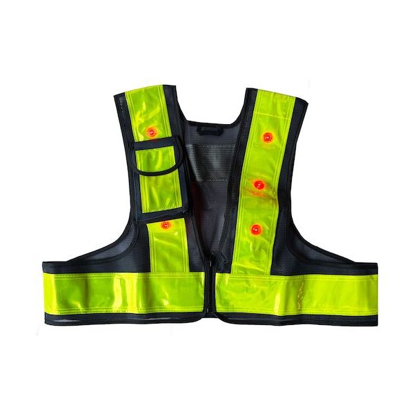 ミズケイ LED安全ベストファスナー式ショート丈「スマートくん」<紺/黄>赤LED 5941242 1枚 477-4731（直送品）