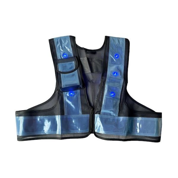 ミズケイ LED安全ベストファスナー式ショート丈「スマートくん」<紺/薄青>青LED 5941244 1枚 477-4814（直送品）