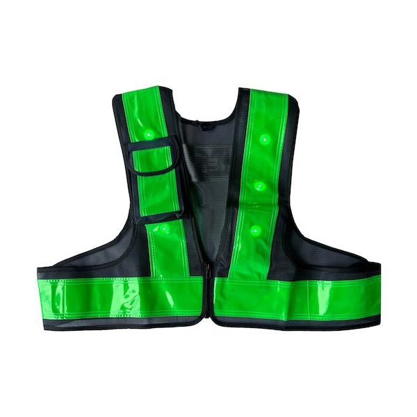 ミズケイ LED安全ベストファスナー式ショート丈「スマートくん」<紺/緑>緑LED 5941245 1枚 477-4760（直送品）