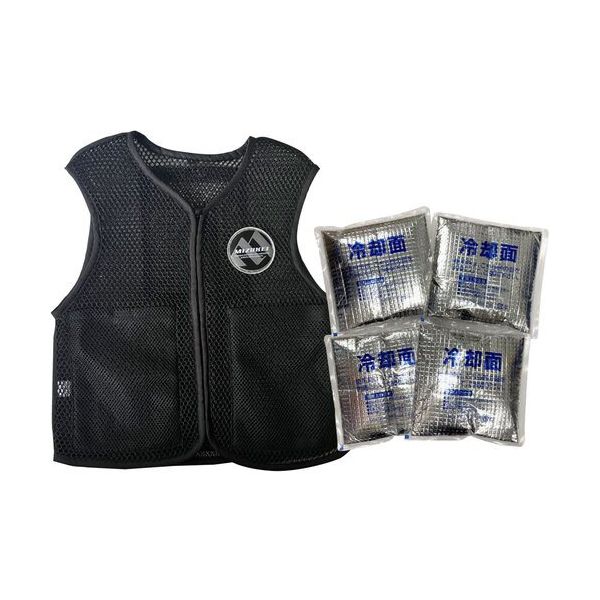 ミズケイ ポケット付きハニカムメッシュベスト「快風」<ブラック>Mサイズ+保冷剤4個セット 8131981 1個(5個) 530-1371（直送品）