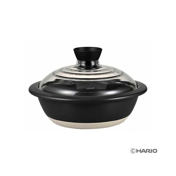 HARIO フタがガラスの土鍋 8号 GDN-225-B-W 1個 68-5182-36（直送品）