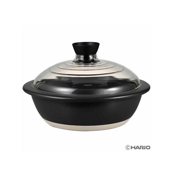 HARIO フタがガラスの土鍋 9号 GDN-255-B-W 1個 68-5182-37（直送品）