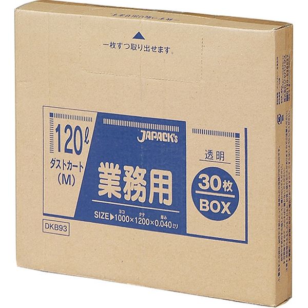 ジャパックス 業務用大型ポリ袋 ダストカートM 120L30枚BOX 透明 厚み