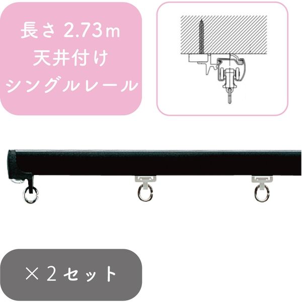 プロ仕様カーテンレール「2.73m 天井付け シングル・ブラック」 nexty-273ts-bk-2 2セット トーソー（直送品）