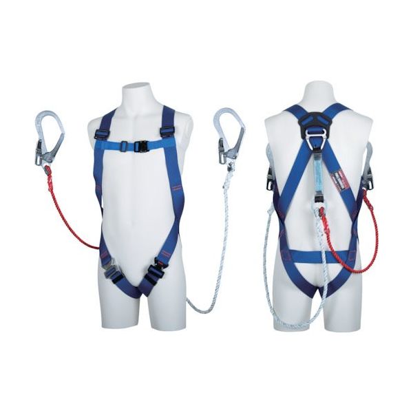 TSUYORON ライトハーネス ツインランヤード付き 三つ打ちロープ 青 Mサイズ TH-510-DZ1-OT-BL4-M-2R23-BX（直送品）