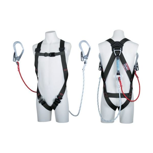 TSUYORON ライトハーネス ツインランヤード付き 三つ打ちロープ 黒 Mサイズ TH-510-DZ1-OT-BLK-M-2R23-BX（直送品）