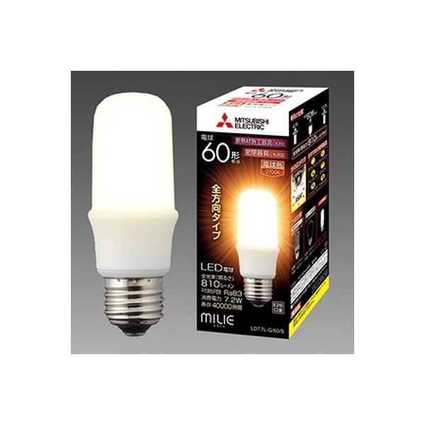 三菱電機照明 LED電球 （MILIE ミライエ） T形全方向タイプ 一般電球形 60W形相当 全光束810lm 電球色 E26口金 LDT7LG6 （直送品）