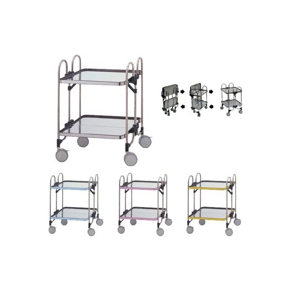 折りたたみ式器械台（2段） シルバー+ブルー 24-7273-01 トクヤマ（直送品）