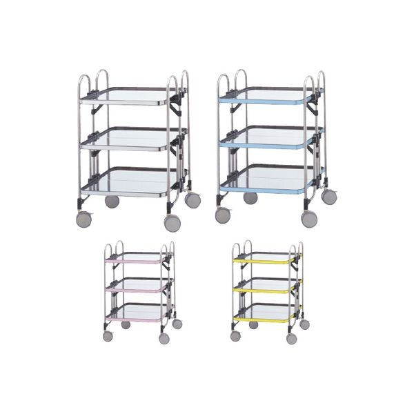 折りたたみ式器械台（3段） シルバー+ブルー 24-7274-01 トクヤマ（直送品）