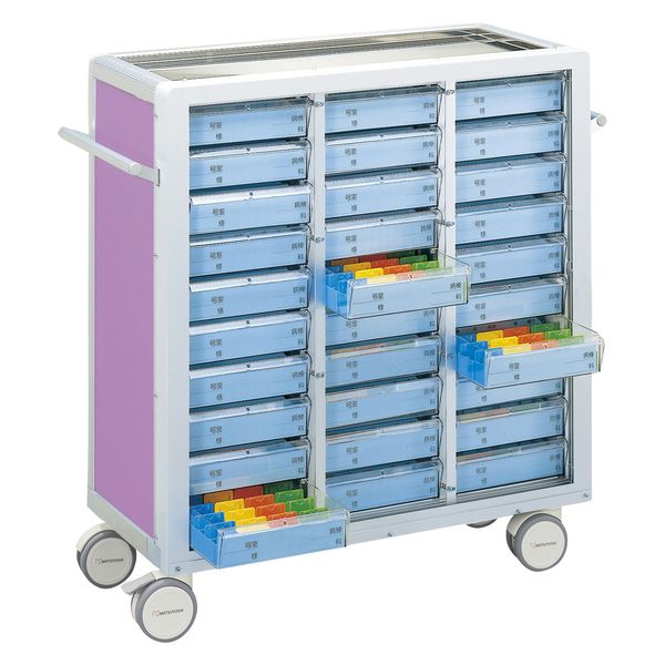マイスコ与薬カート（鍵なし）30床用 ライラック/ブルー 19-7105-0302 松吉医科器械（直送品）