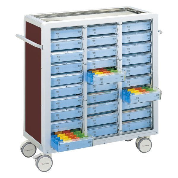 マイスコ与薬カート（鍵なし）30床用 ブラウン/ブルー 19-7105-0304 松吉医科器械（直送品）