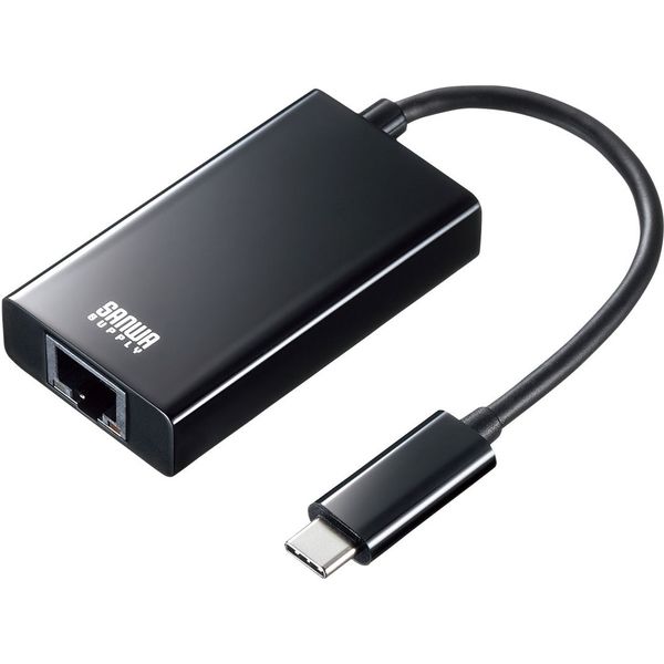 サンワサプライ USB3.1 TypeC-LAN変換アダプタ（USBハブポート付・ブラック） USB-CVLAN4BK 1個（直送品）