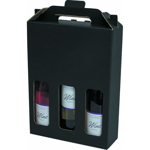 ヤマニパッケージ ハーフワイン3本手提箱 黒 K-1361 1ケース（100：各25枚結束包装）（直送品）
