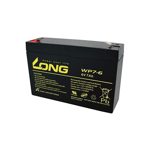 ロング 産業用鉛蓄電池 6V-7Ah PE6V7.2/互換 標準系 WP7-6（直送品）