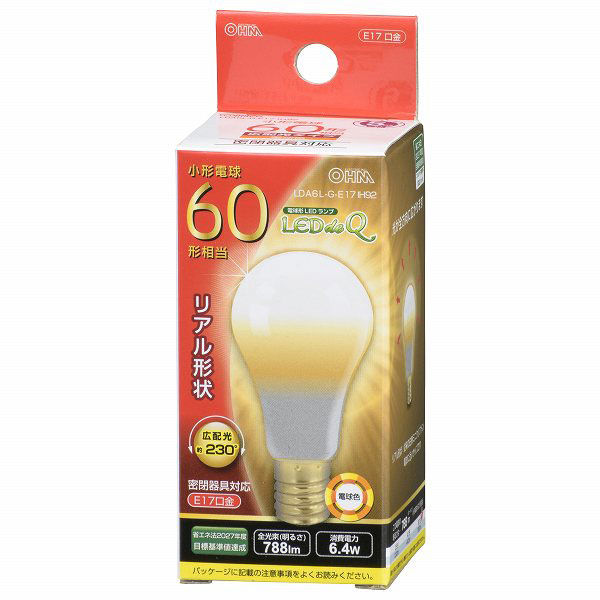 オーム電機（OHM） ミニクリプトン形LED電球 E17口金 60W相当　電球色 LDA6L-G-E17 IH92