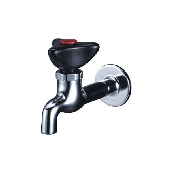 【水栓金具】KVK 赤キャップ付 胴長横水栓（樹脂ハンドル仕様） K2LR 1個（直送品）