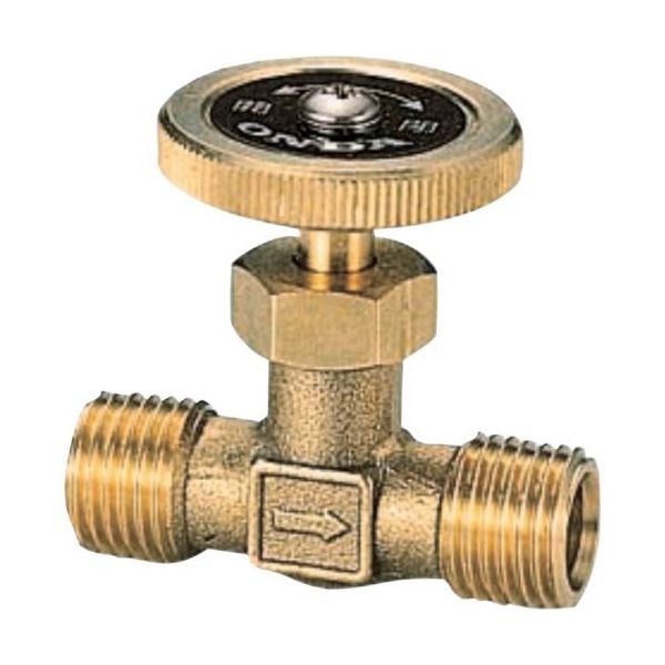 ストレートミニチュアバルブ R1/4×R1/4 黄銅ハンドル ホースニップル・スリーブ・フレアーナット付き OMV-752-3 1個（直送品）