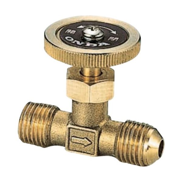 オンダ製作所 ストレートミニチュアバルブ R1/4×45°フレアーR1/4 黄銅ハンドル フレアーナット付き OMV-761-3 1個（直送品）