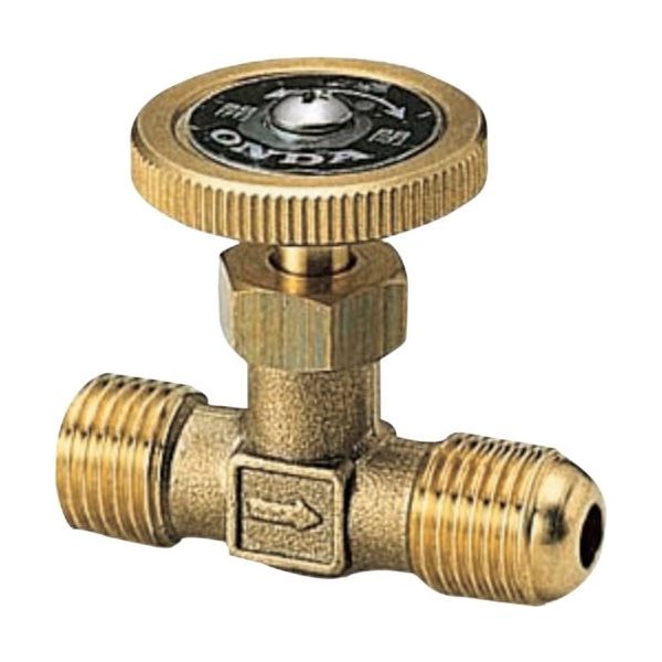 オンダ製作所 ストレートミニチュアバルブ R1/4×RフレアーG1/4 黄銅ハンドル OMV-770-3 1個 266-8907（直送品）