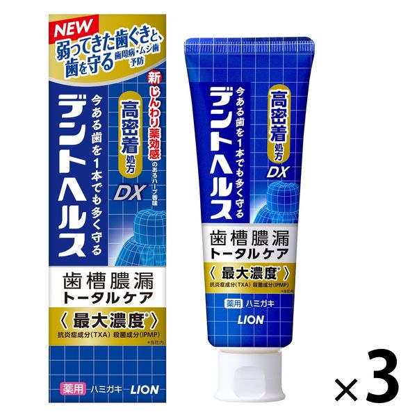 デントヘルス 薬用ハミガキDX 歯槽膿漏・虫歯予防 歯磨き粉 85g 1セット（3本）医薬部外品 ライオン - アスクル